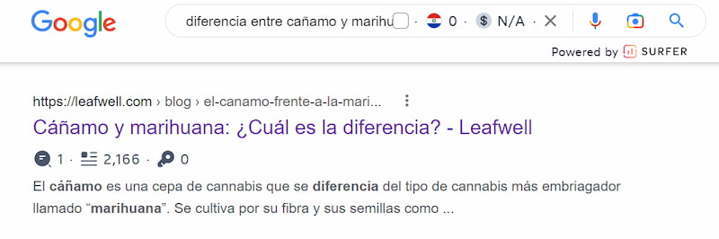 Diferencia entre copywriting y redacción: captura de ejemplo de Google